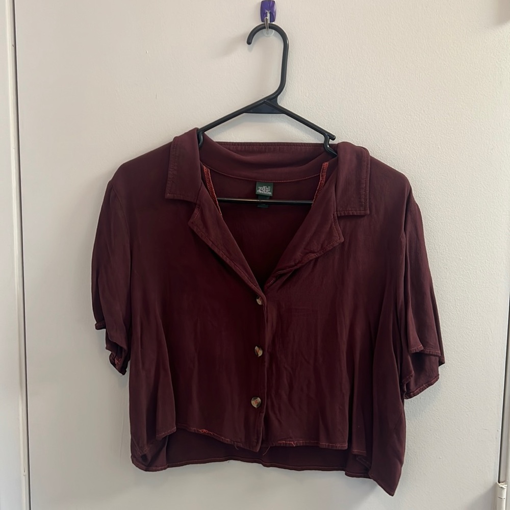 Wild Fable Cropped Short Sleeve Button Up